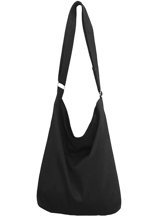 Lify Women's Cotton Canvas Retro Shoulder Bag With Zipper Closure - Hobo Crossbody Handbag, Casual Tote Bag For Office And College, Large,Black - Image 1